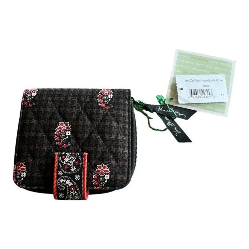 Vera Bradley Wristlet Wallet Brown‎ Houndstooth Paisley Pattern Zipper NWT